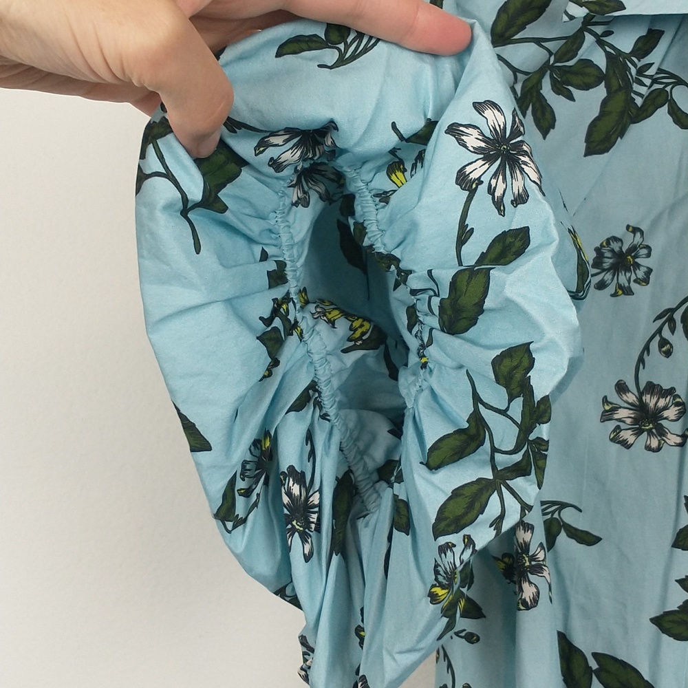 Maeve Light Blue Floral Puff Sleeve Button Front Blouse - Picture 8 of 10